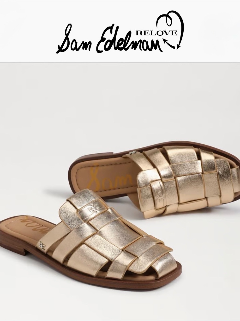 Sam Edelman Metallic Gold Woven Slide Mules